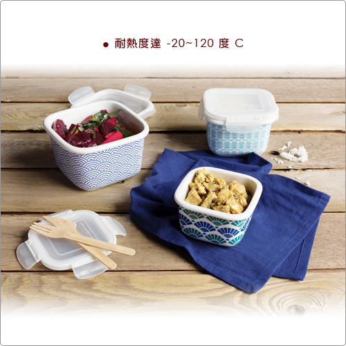 NOW 瓷製方型密封盒(窗花藍5吋)