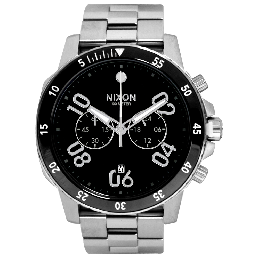 NIXON RANGER CHRONO集英捍衛雙眼計時腕錶-黑X銀/45mm