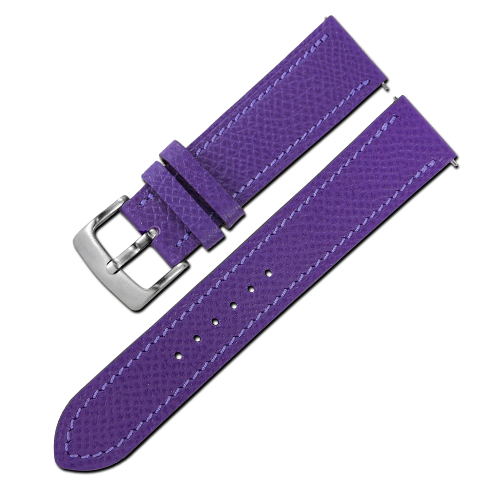 Watchband /HERMES 愛馬仕 法國進口簡約車線替用真皮錶帶-紫色