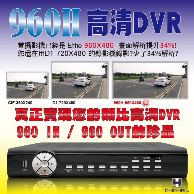 【CHICHIAU】4路 H.264 960H 專業版高畫質遠端數位監控錄影機-DVR