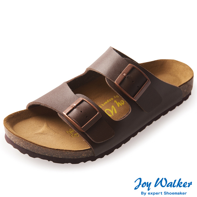 Joy Walker 金屬雙釦二條休閒拖鞋*咖啡色