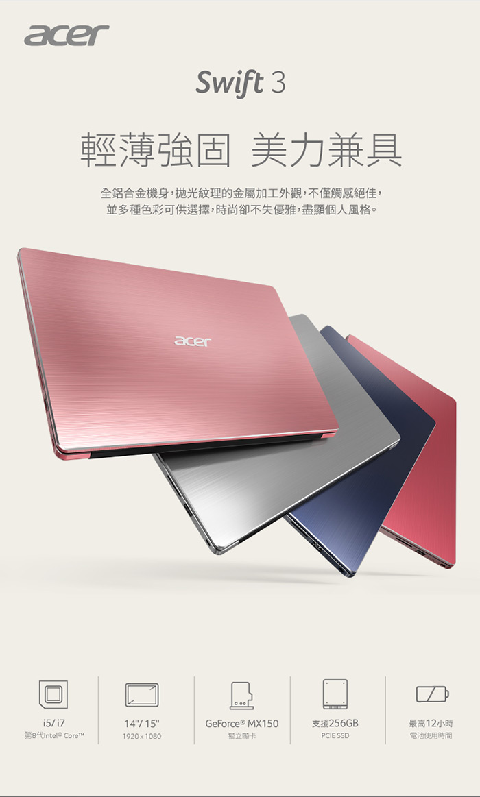 Acer SF314-54-58J5 14吋筆電(i5-8250U/256G/4G/粉/福