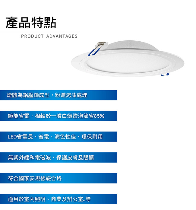 旭光 全電壓15W LED崁燈 白光 黃光可選-1入