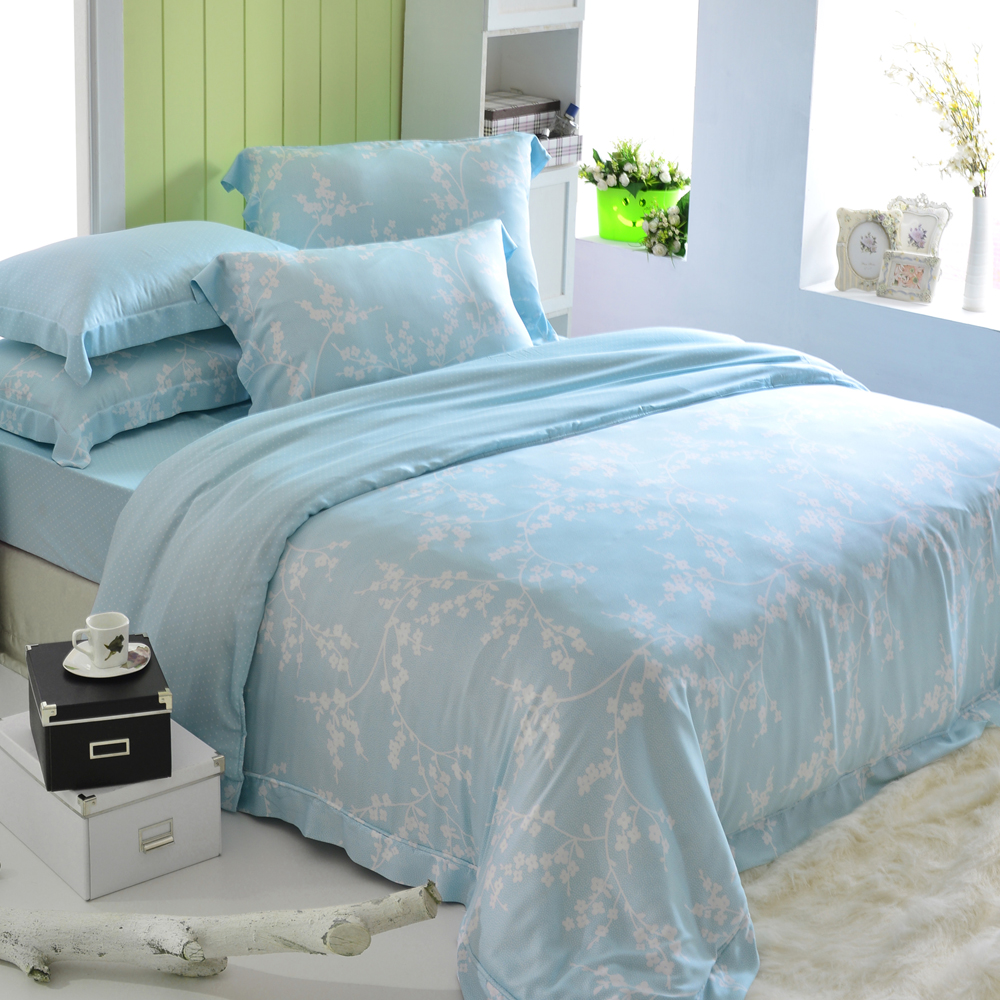 英國Abelia 淡雅花語-藍 雙人木漿纖維八件式兩用被床罩組