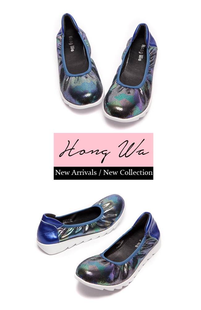 Hong Wa-旅行達人斑駁光澤舒適休閒鞋-藍