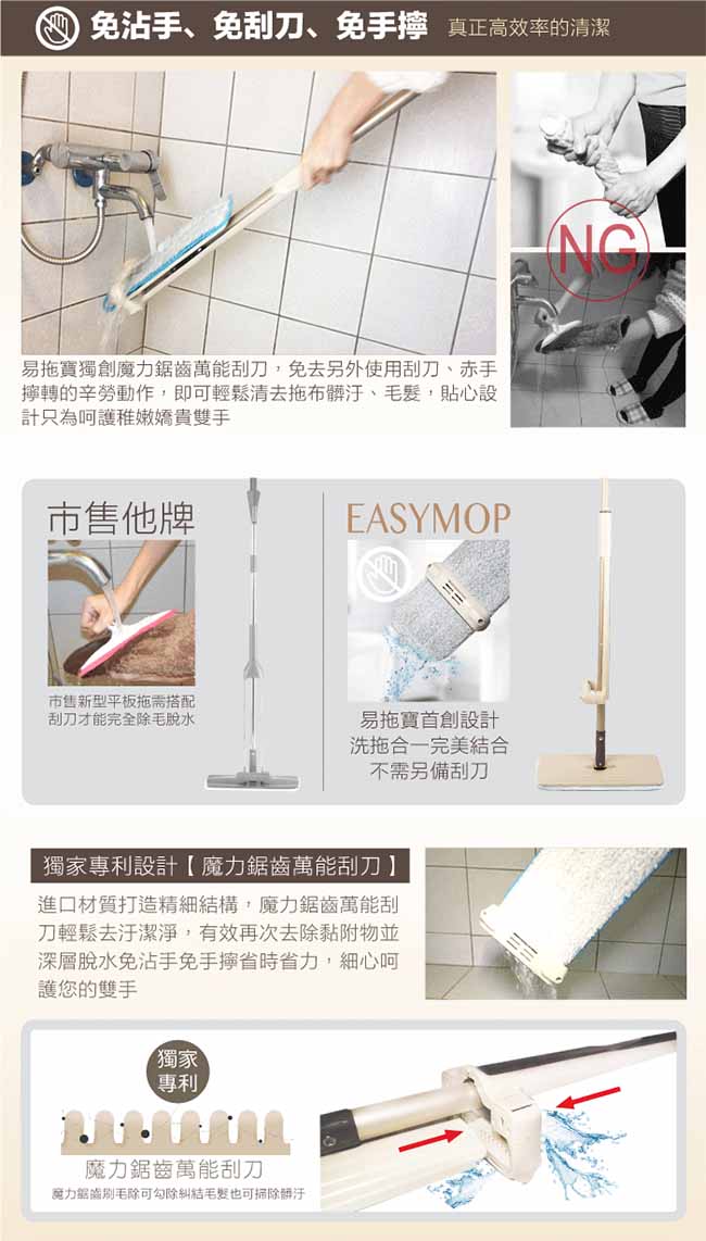 易拖寶EasyMop-360度免沾手平板拖-超微細碳纖濕式拖布2入組(加大版專用)