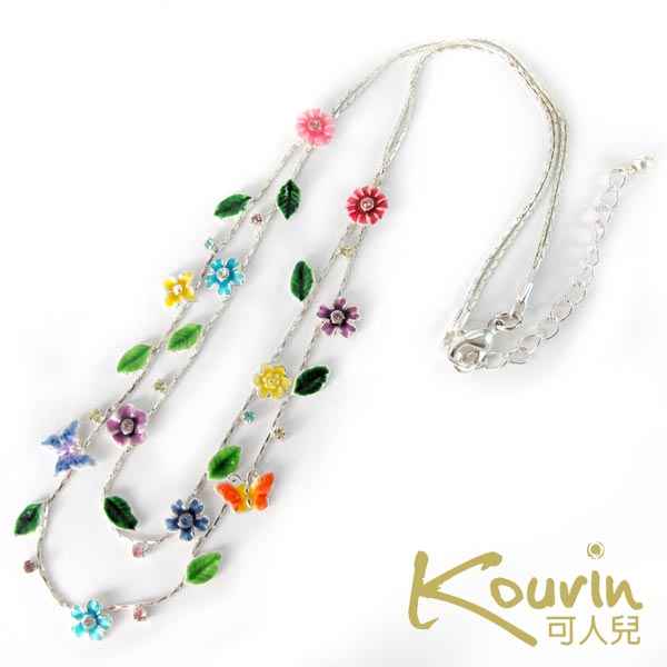 KOURIN 花園系列-法瑯蝶舞花園銀色雙層項鍊