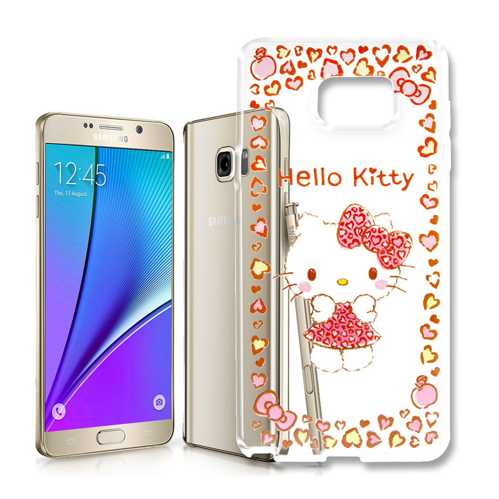 Hello Kitty 三星 Galaxy Note5 浮雕彩繪透明軟殼(甜心豹紋)
