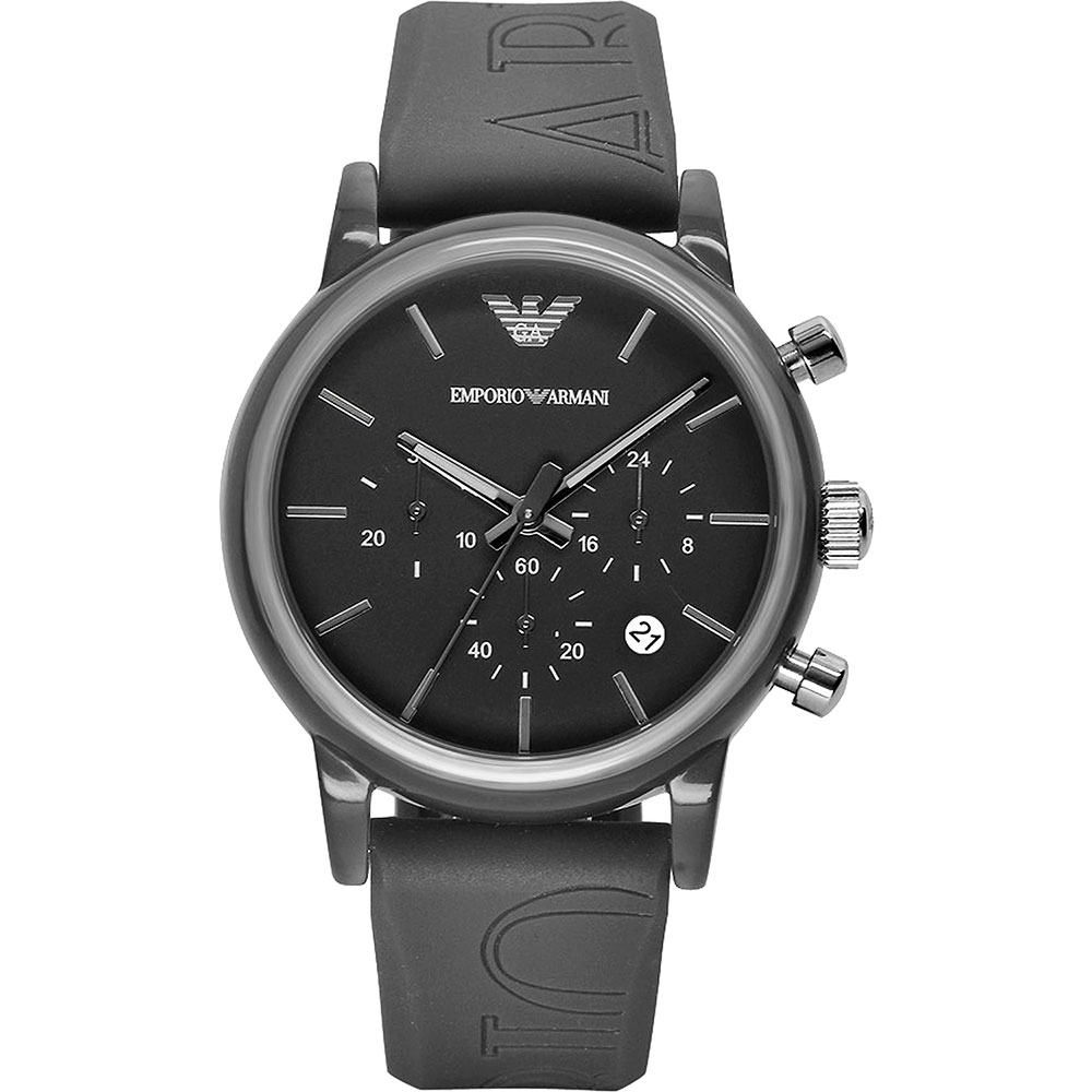 ARMANI Classic 時尚三眼計時腕錶-黑x灰/41mm