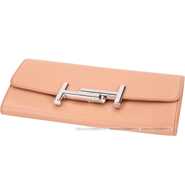 TOD’S Double T 金屬設計壓紋釦式長夾(粉橘色)