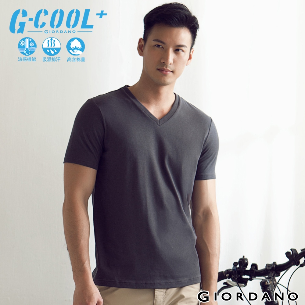 GIORDANO 男裝G-COOL涼感吸濕排汗V領TEE-08 標誌灰