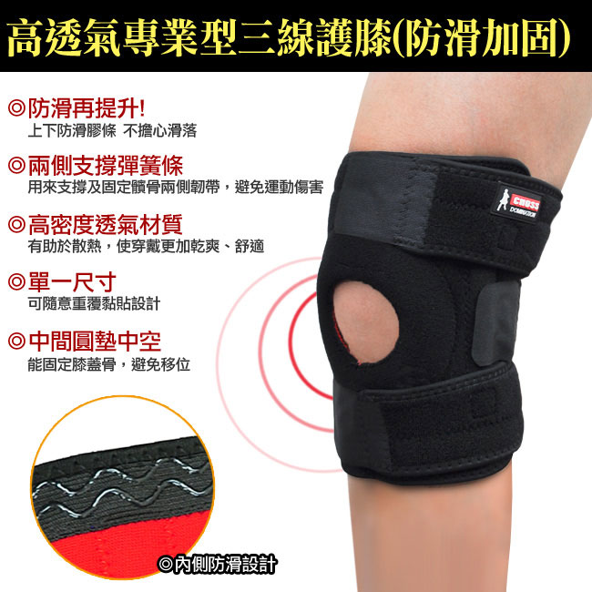 CNOSS 可調式三線彈性透氣護膝-加強防護型 (2入)