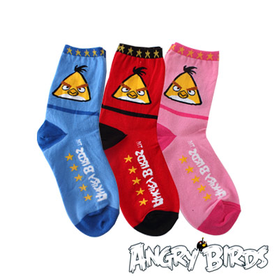 AngryBrids憤怒鳥-大臉黃色憤怒鳥棉質童襪6入(19-21cm)