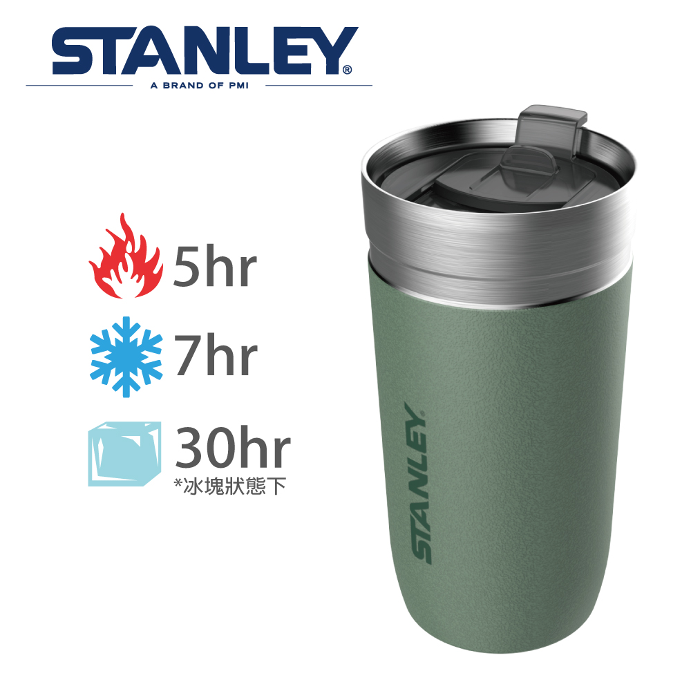 【Stanley】GO 系列單手滑蓋保溫咖啡杯0.47L-錘紋綠