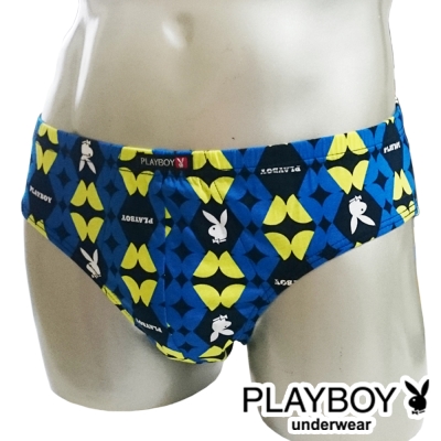 PLAYBOY 男內褲LOGO印花三角褲 MIT製-單件(藍剖圓)