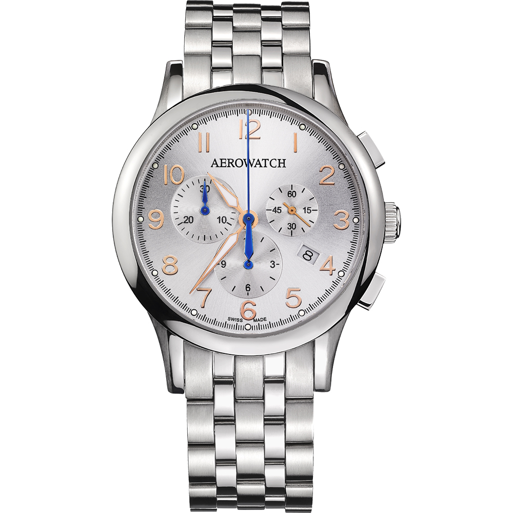 AEROWATCH Grace優雅風範三眼計時腕錶-銀/42mm