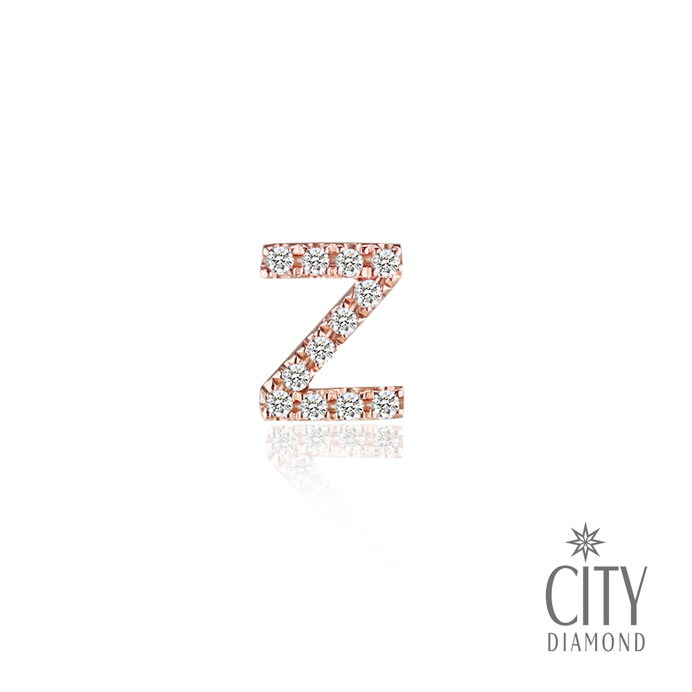 City Diamond引雅【Z字母】14K玫瑰金鑽石耳環(單邊)