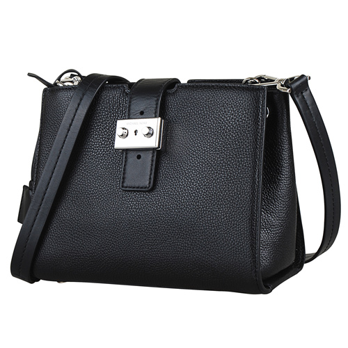 MICHAEL KORS BOND金屬銀釦LOGO皮革手拿夾層母子斜背包(中/黑)