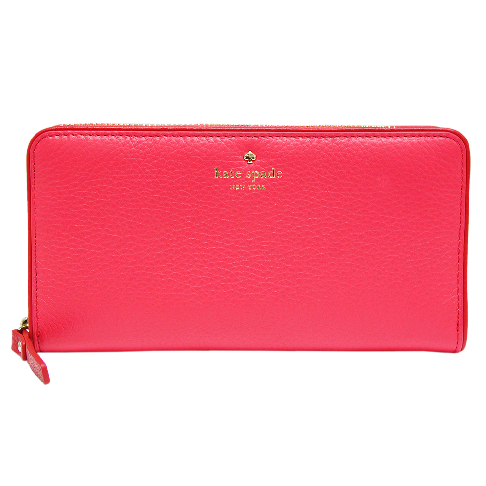 Kate spade cobble hill 拉鍊牛皮長夾-蟹紅色