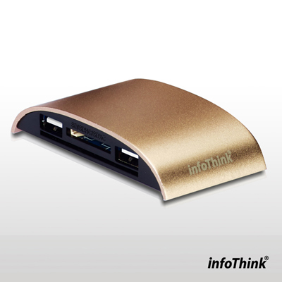 InfoThink 玩美弧線 ATM x HUB 多合一片讀卡機 IT-928U 香檳金