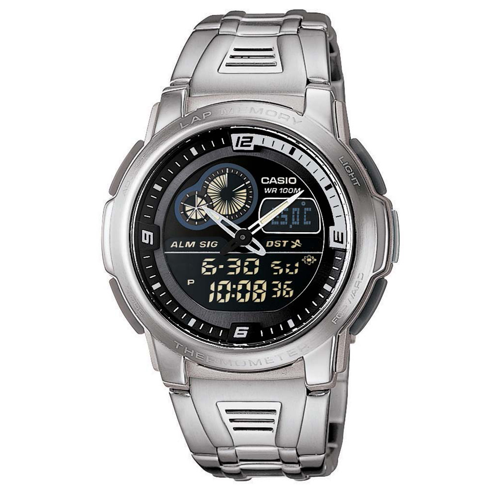 CASIO 測溫雙顯不鏽鋼休閒錶(AQF-102WD-1B)-黑/43mm