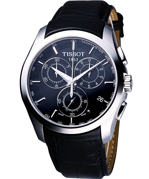TISSOT Couturier 建構師系列計時皮帶錶-黑/39mm