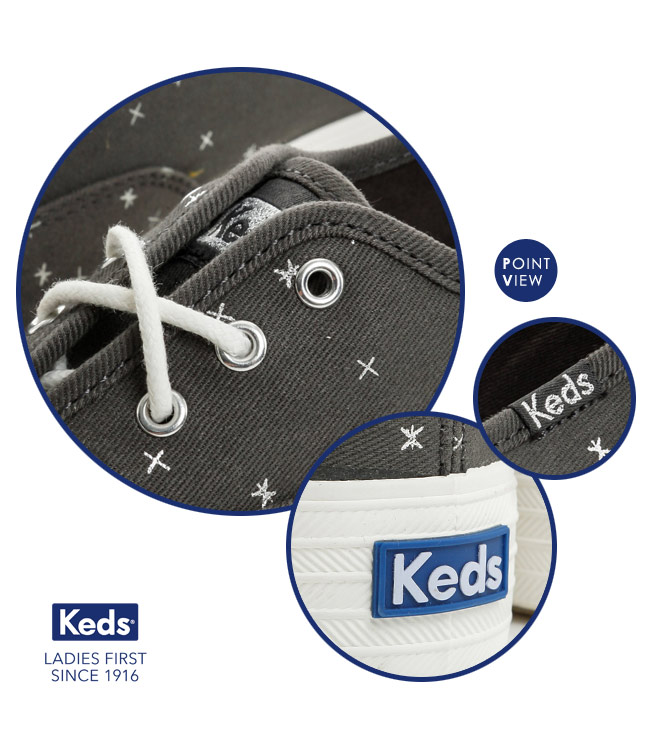 Keds TRIPLE 燙金圖騰厚底綁帶休閒鞋-深灰石