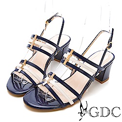 GDC-真皮春夏活潑色系低跟撞色涼鞋-藍色