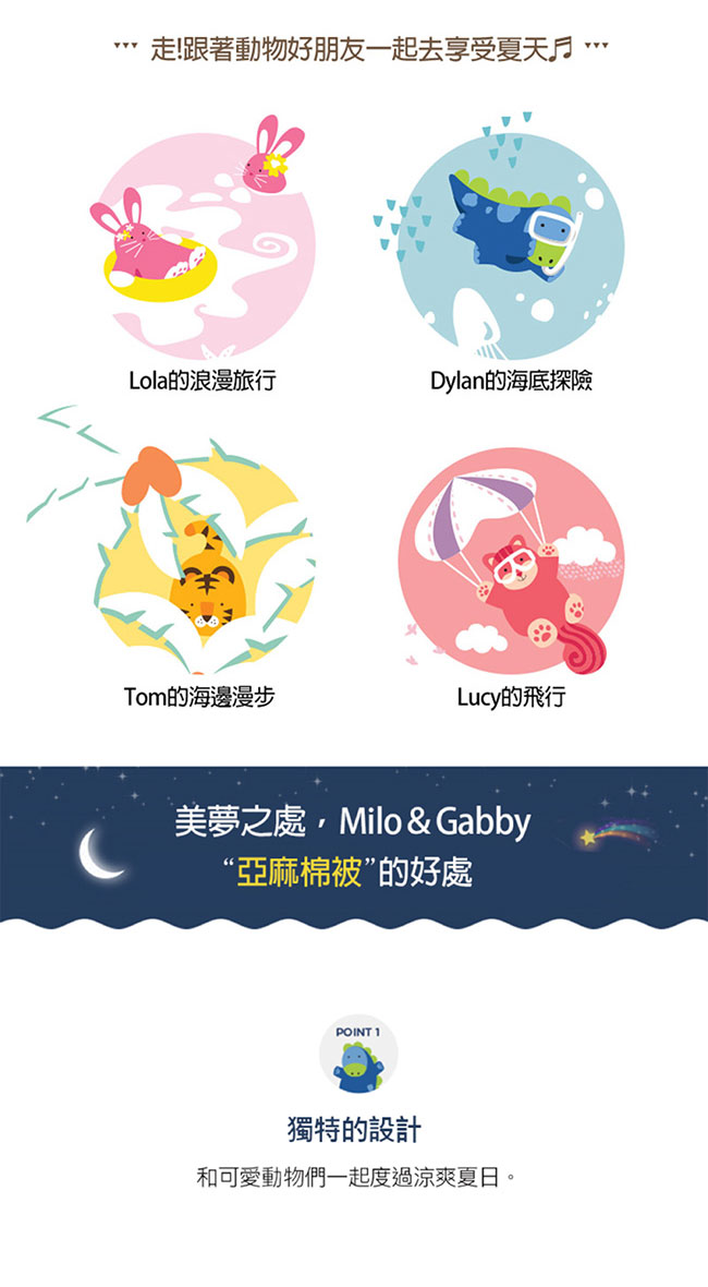 Milo&Gabby動物好朋友-超透涼LINEN空氣毯-盛夏海洋限量版(TOM小虎)