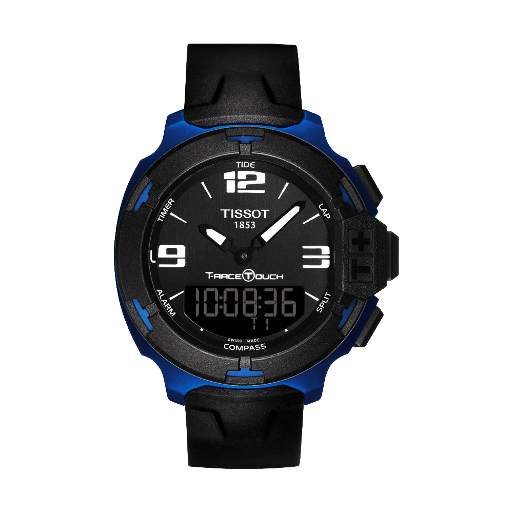 TISSOT 天梭 官方授權 T-RACE TOUCH 鋁合金多功能觸控腕錶-黑x藍/42mm