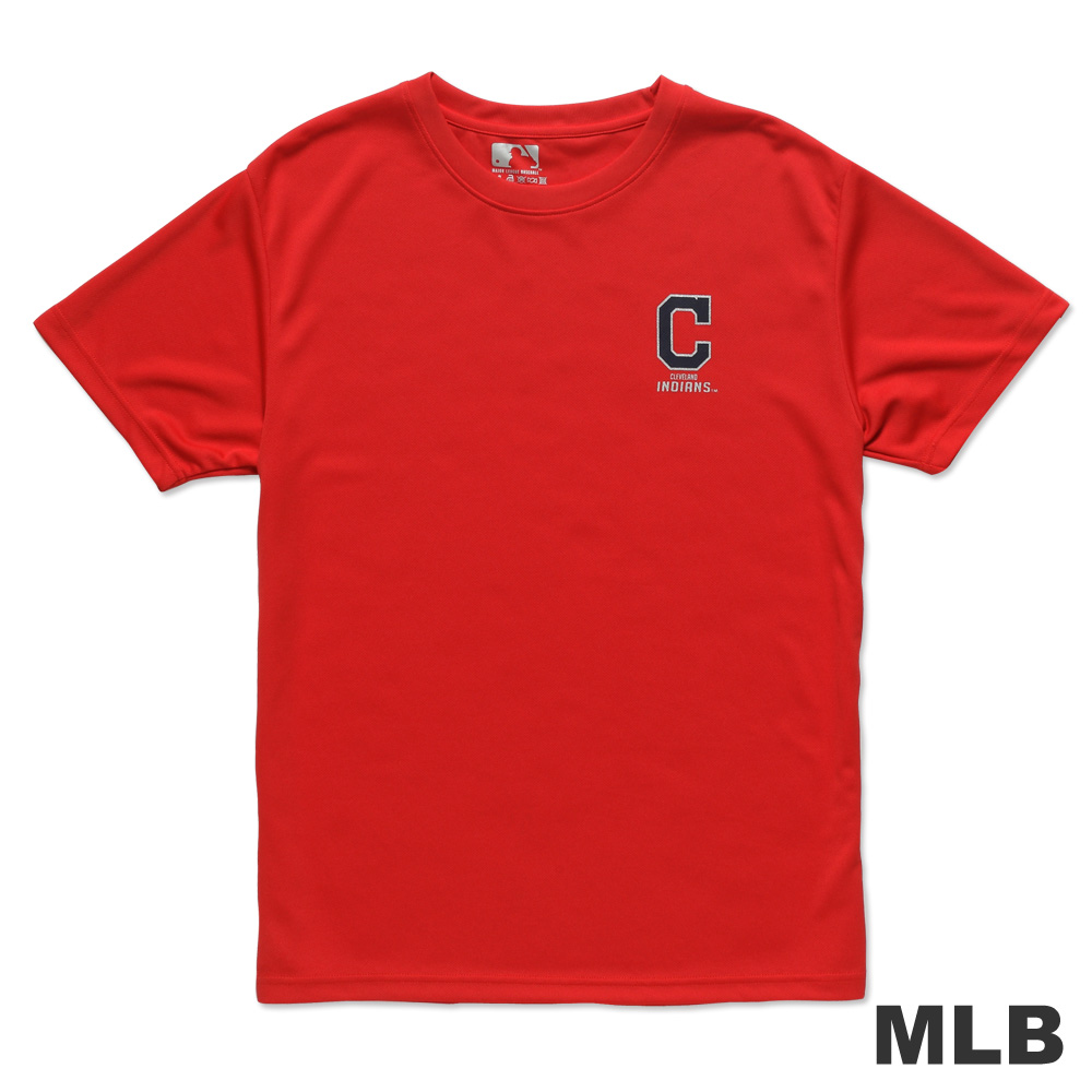 MLB-克里夫蘭印地安人隊印花LOGO快排短袖T恤-紅(男)