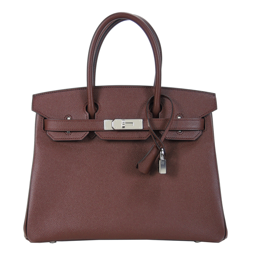 HERMES BIRKIN Epson防刮牛皮柏金包(30CM/波爾多酒紅57/銀釦)