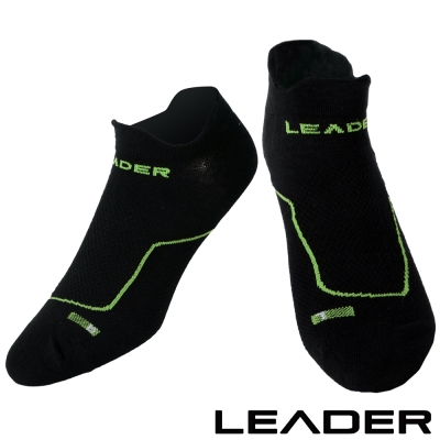 LEADER ST-01男款環形加壓 網眼導流透氣護踝薄短襪 運動襪  黑綠-急