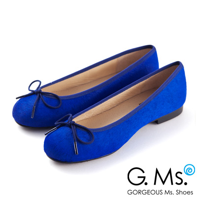 G.Ms. MIT系列-全真皮蝴蝶結馬毛芭蕾舞鞋-毛寶藍