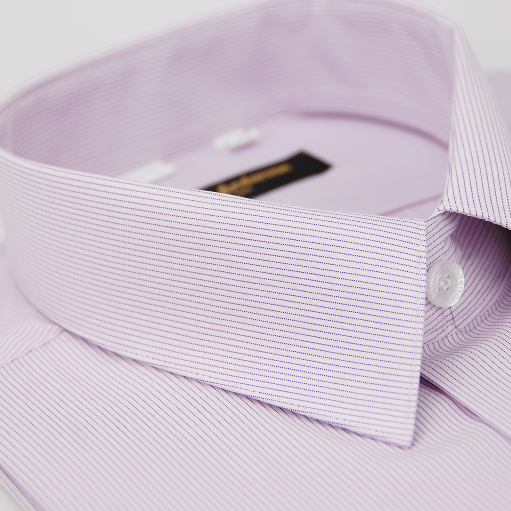 金‧安德森 粉色底紫細紋仿絲質長袖襯衫