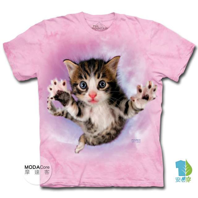 摩達客 美國進口The Mountain 粉紅飛天撲小貓 短袖T恤