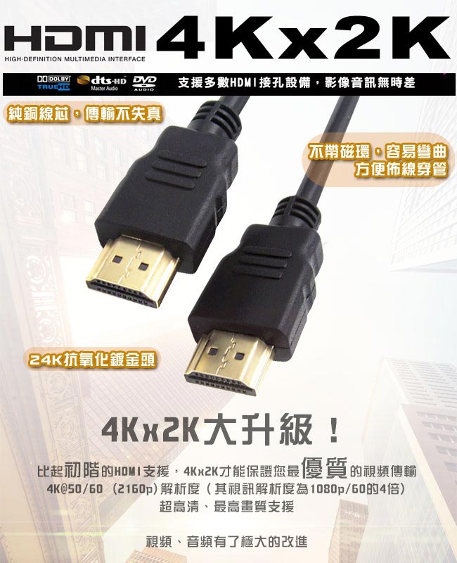 K-Line2入組HDMI to HDMI 4K高清視頻影音傳輸線90cm