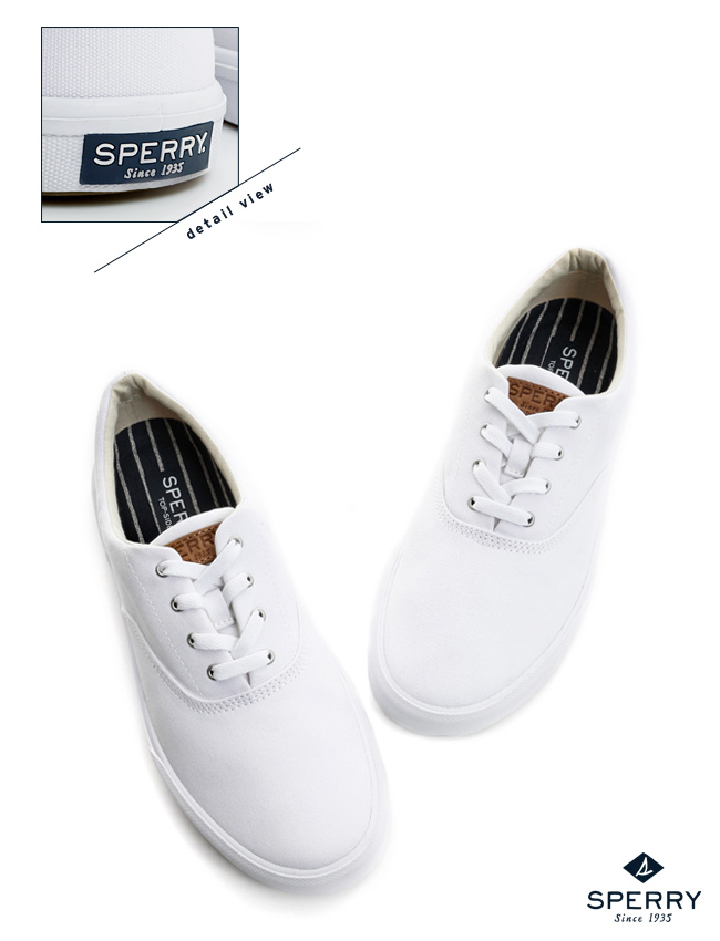 SPERRY Striper 潮流進化吸震減壓帆布休閒鞋(情侶中性款)-白