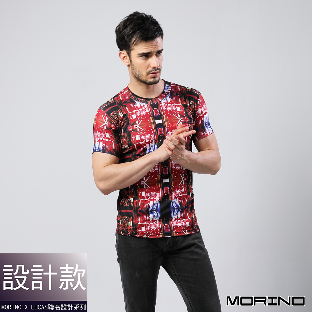 男內衣 設計師聯名-速乾涼爽短袖衫/T恤 紅色 MORINOxLUCAS