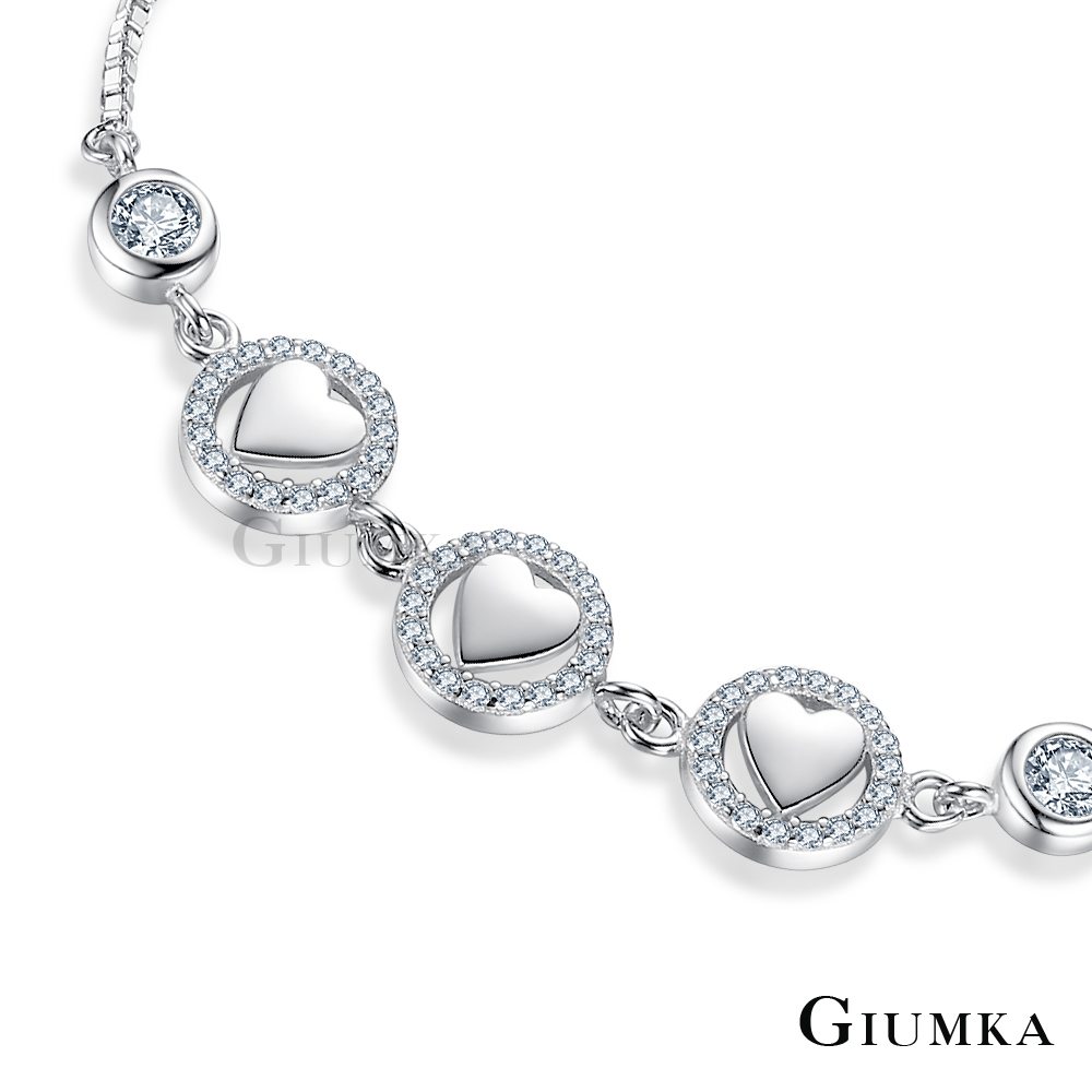 GIUMKA愛心心形純銀手鍊 守護愛情925純銀-銀色