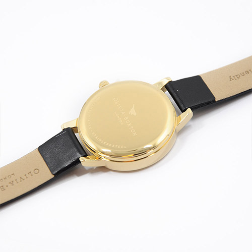 Olivia Burton 英倫復古手錶 林地友善兔子 黑色真皮錶帶 金色錶框 30mm