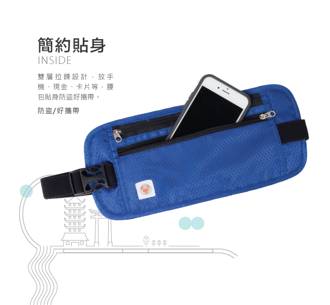 AOU 高品質RFID旅行防搶包 防盜 護照包 隱形貼身腰包(多色任選)66-045