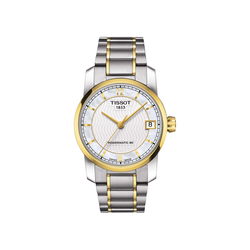 TISSOT 天梭 官方授權 T-Classic 【鈦】時尚機械女錶 母親節禮物-珍珠貝x雙色版/32mm T0872075511700