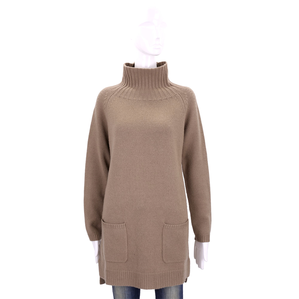 Max Mara-’S Max Mara 可可色立領長版針織上衣(50%WOOL)