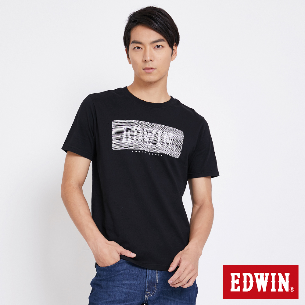 EDWIN 東京系列列線稿波紋LOGO短袖T恤-男-黑色