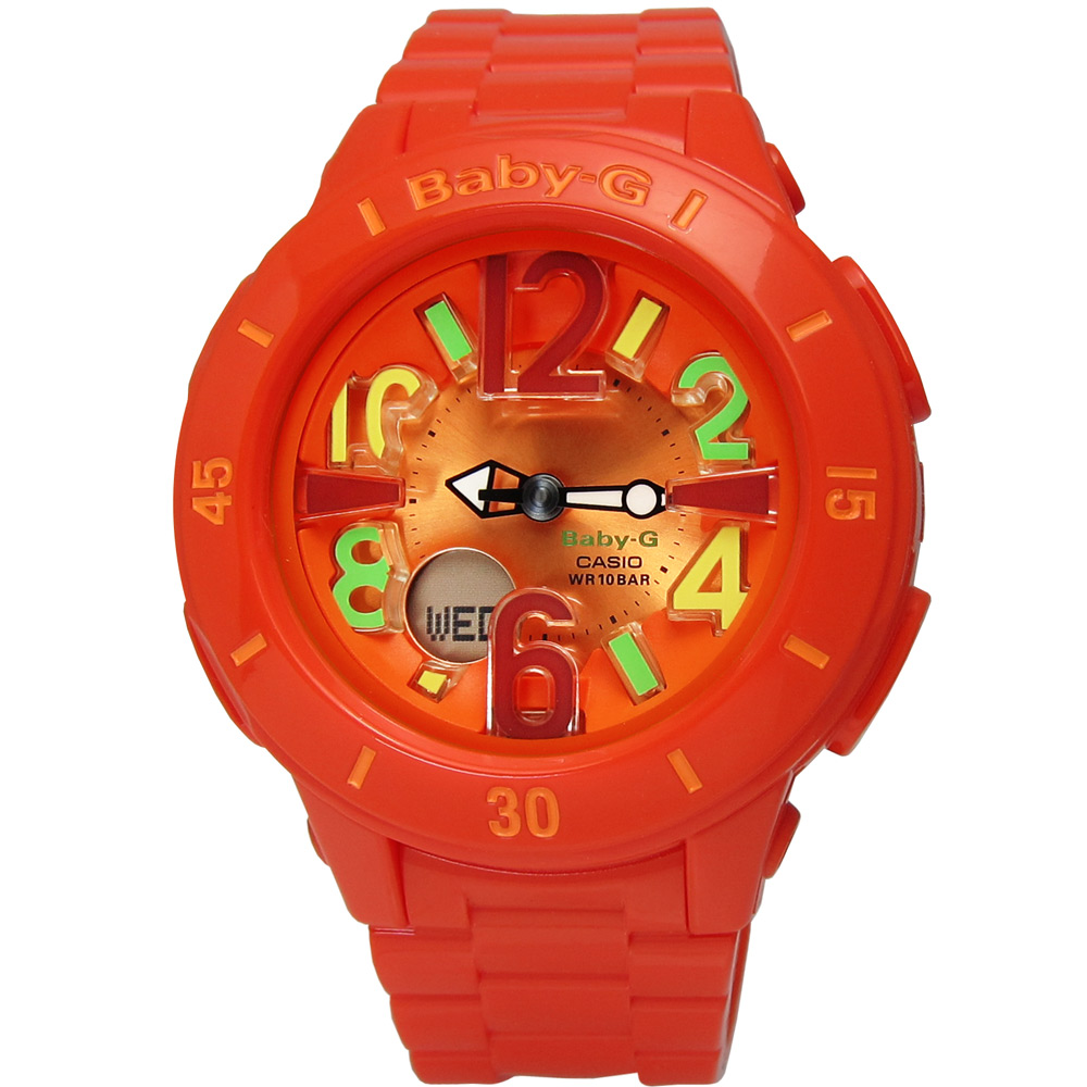 BABY-G 夏日風情 亮彩立體雙顯腕錶(BGA-171-4B2)-橘色/40mm