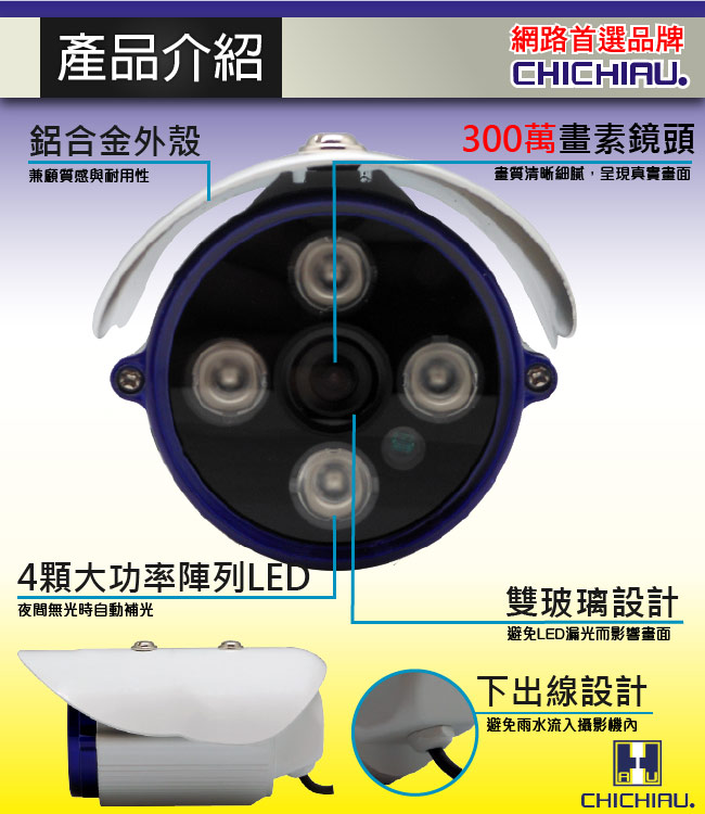 監視器攝影機 -AHD 720P 4陣列燈1000條雙模切換百萬夜視攝影機