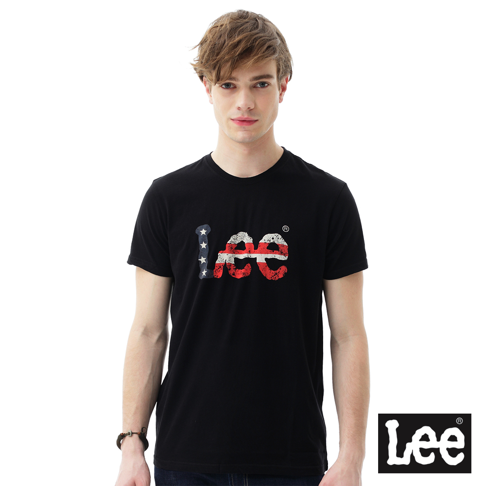 Lee 短袖T恤 美國國旗LOGO印花-黑-男
