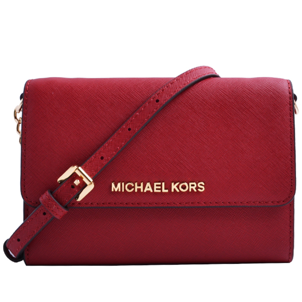 MICHAEL KORS Jet Set Travel防刮皮革三層手拿/斜背小方包-櫻桃紅