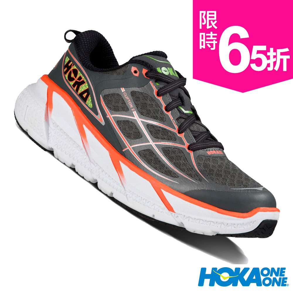 HOKA ONE ONE 跑鞋 Clifton 2 女 厚底緩震 灰珊瑚紅